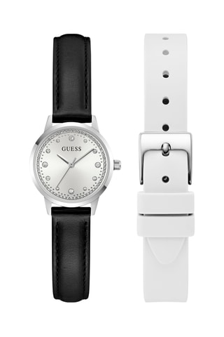 Montre en cuir et bracelet en silicone - Argenté et noir
