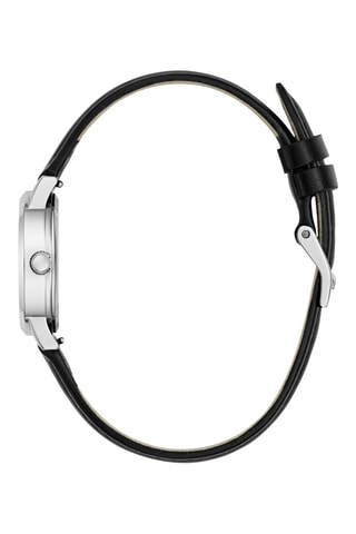 Montre en cuir et bracelet en silicone - Argenté et noir
