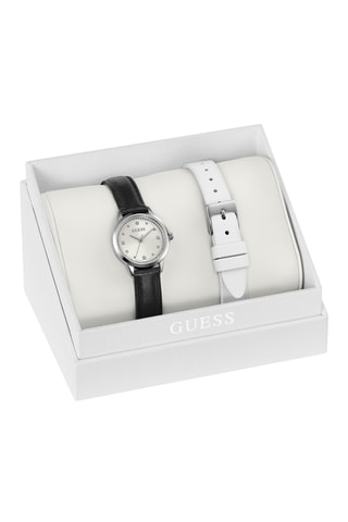 Montre en cuir et bracelet en silicone - Argenté et noir
