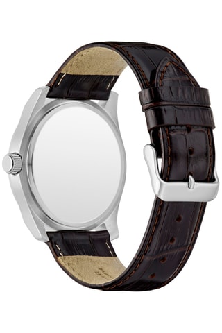 Montre à quartz en cuir - Marron et argenté