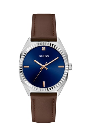 Montre à quartz en cuir - Marron et argenté