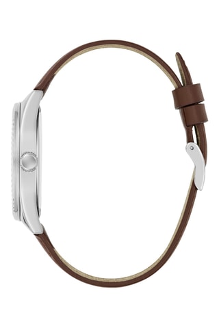 Montre à quartz en cuir - Marron et argenté