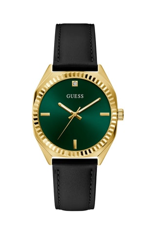 Montre à quartz en cuir - Noir et doré