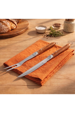 2 utensilios de barbacoa de madera y acero inoxidable