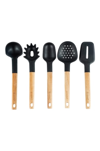 5 utensilios de cocina de madera de acacia y silicona
