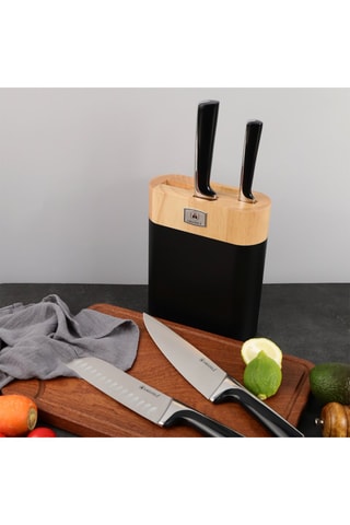 4 cuchillos de acero inoxidable 3CR13 y bloque organizador de madera de hevea ScintiBois