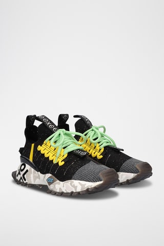 Zapatillas de piel con plataforma - Negro