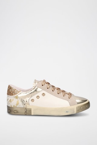 Zapatillas de piel - Blanco y dorado