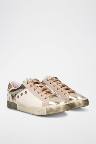 Zapatillas de piel - Blanco y dorado