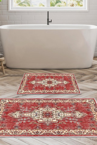 2 alfombras de baño - Rojo - 50 x 60 cm, 60 x 100 cm