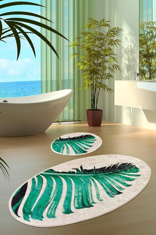 2 alfombras de baño Floret - Blanco y verde