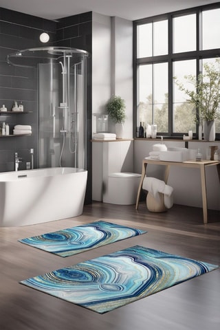 2 alfombras de baño - Azul ­- 40 x 60/60 x 100 cm