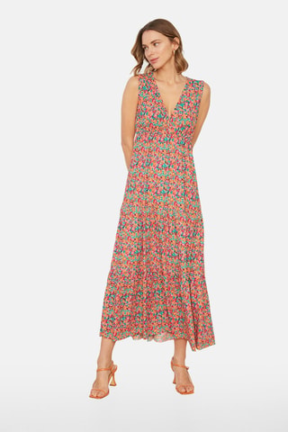 Vestido largo - Azul, amarillo y rojo