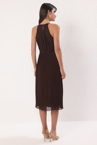 Vestido plisado - Marrón