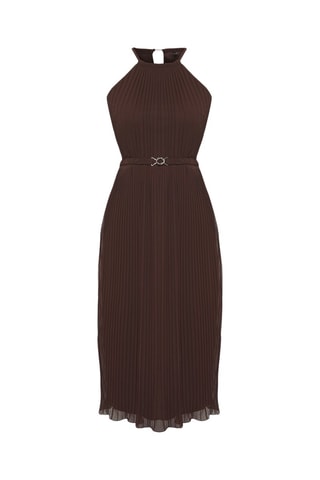 Vestido plisado - Marrón