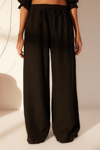 Pantalon taille haute en lin - Noir