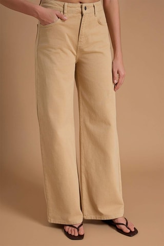 Jeans wide legs a vita alta - Beige