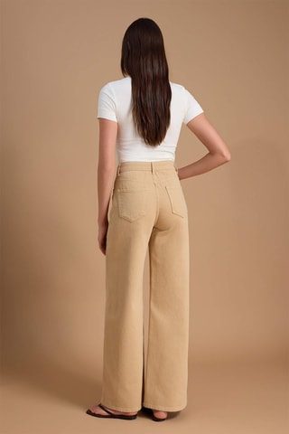 Jeans wide legs a vita alta - Beige