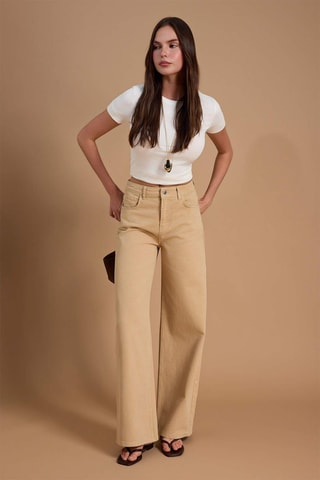Jeans wide legs a vita alta - Beige