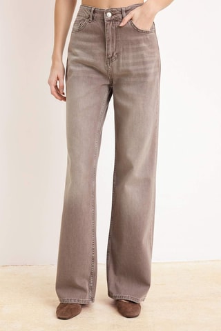 Jean wide legs taille haute - Marron