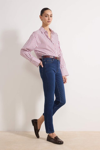 Jean straight taille haute - Bleu foncé