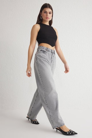 Jeans a vita alta - Grigio