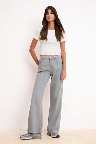 Jeans wide legs a vita alta - Grigio