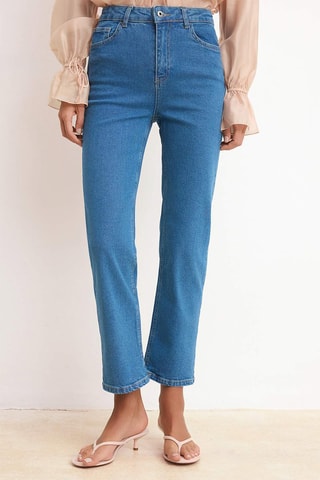 Jeans straight a vita alta - Blu