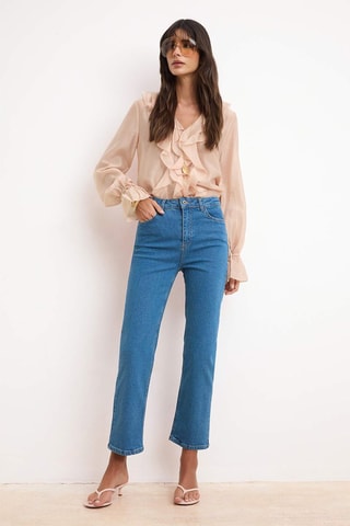 Jeans straight a vita alta - Blu