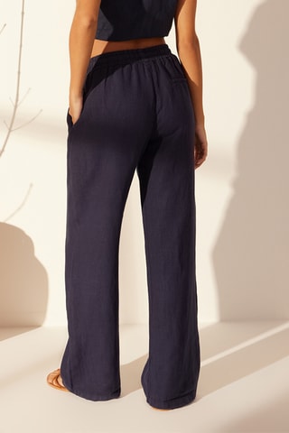 Pantalon wide legs en lin - Bleu marine