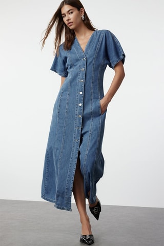 Vestido midi vaquero - Azul
