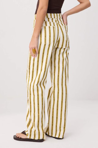 Jeans wide legs a vita alta - Blu, giallo e rosso