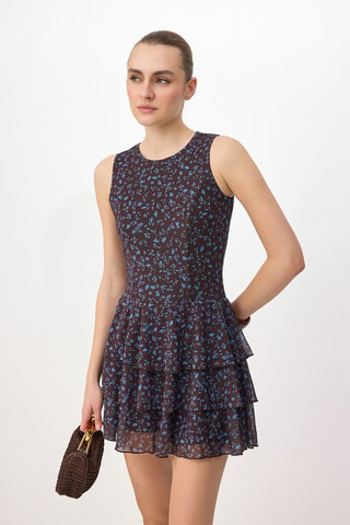 Robe volantée - Bleu et marron