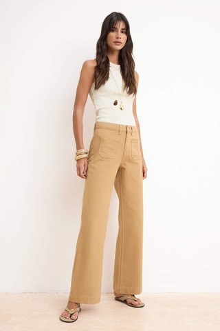 Jeans wide legs a vita alta - Marrone