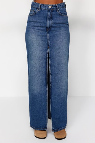 Jupe longue en jean taille haute - Bleu