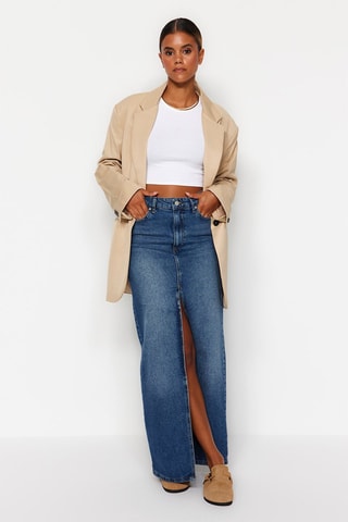 Jupe longue en jean taille haute - Bleu