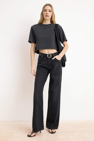 Jeans wide legs a vita alta - Nero