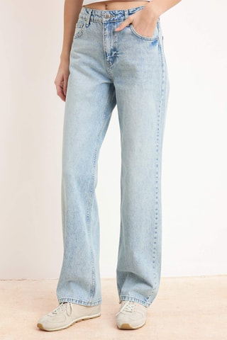 Jean straight taille haute - Bleu