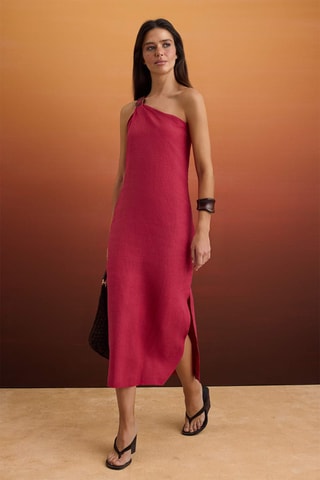 Vestido asimétrico de lino - Naranja