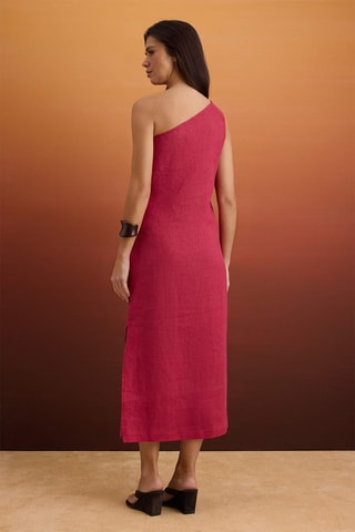 Vestido asimétrico de lino - Naranja