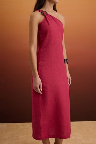 Vestido asimétrico de lino - Naranja