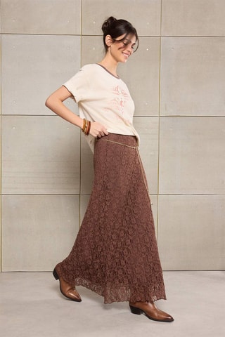 Jupe longue en dentelle - Marron foncé
