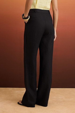 Pantalon wide legs en lin taille haute - Noir