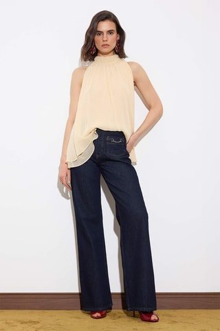 Jeans wide legs a vita alta - Blu