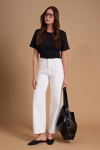 Jeans barrel a vita alta - Bianco