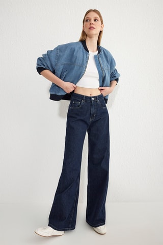 Jeans wide legs a vita alta - Blu scuro
