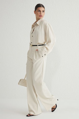 Pantalon wide legs taille haute - Beige