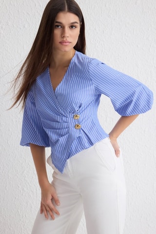 Camisa slim fit - Blanco y azul