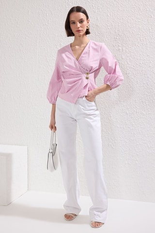 Camisa slim fit - Blanco y rosa
