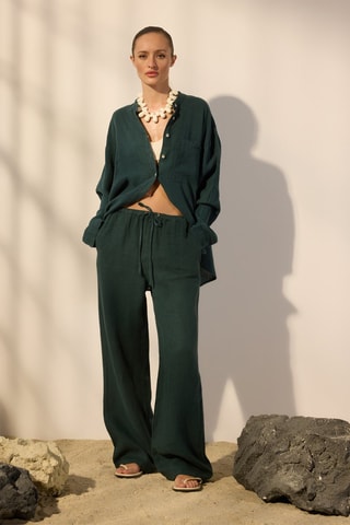 Pantalon wide legs en lin - Vert